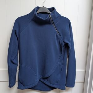 Athleta Navy Cozy Karma Asymmetrical Zip Pullover, Small